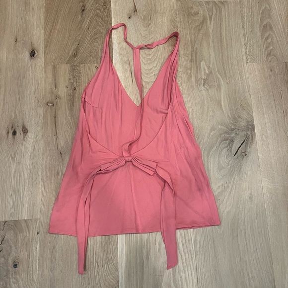 ASOS Pink Open Back Bow V Neck Tank Top Size 4 - Picture 4 of 6